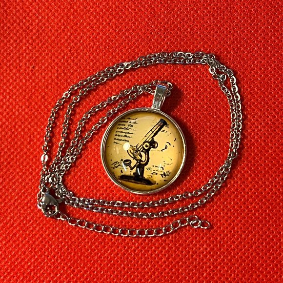 Vintage Microscope Silver Tone Pendant Necklace - Picture 2 of 5